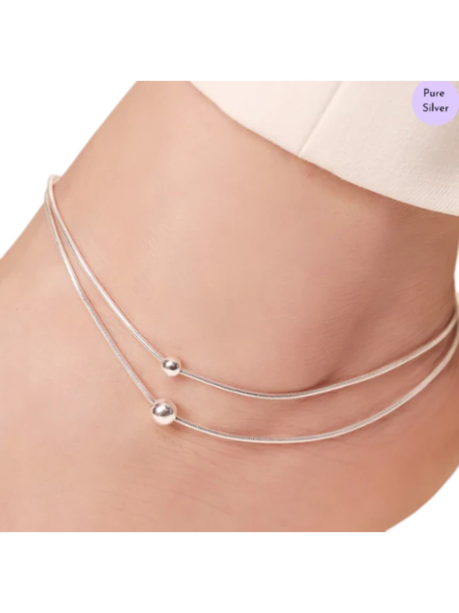 Double String Bead Rhodium Plated 925 Sterling Silver By Kesardeep Impex Chain Anklet For Women